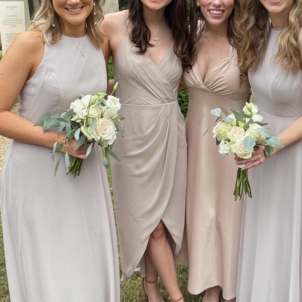 David’s Bridal MIDI Tulip Dress 4 taupe